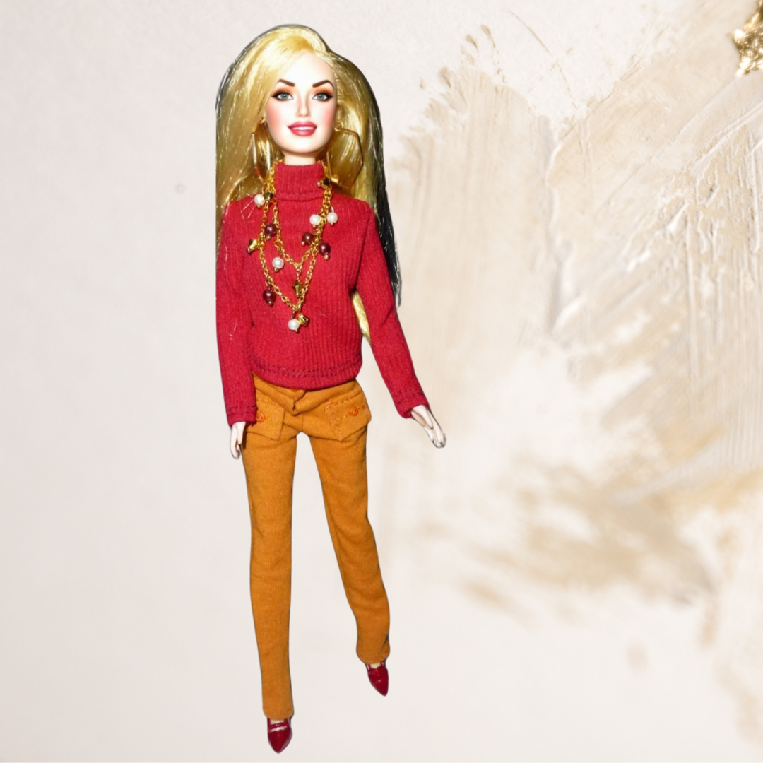 Doll wearing mustard pants from Casual Winter Warmers Collection