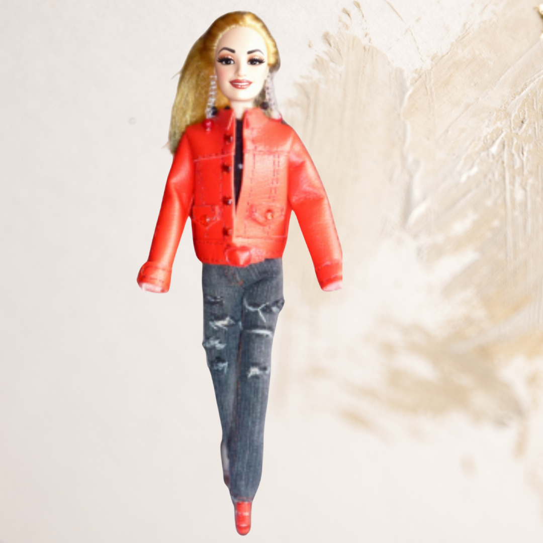 Doll wearing Red Leather Jacket from Smart Casual Collection