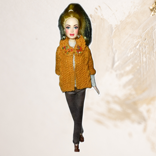 Doll wearing mustard jersey from Cozy & Comfort Collection