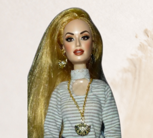 Doll wearing Pearl & Gold Necklace from Cozy & Comfort Collection
