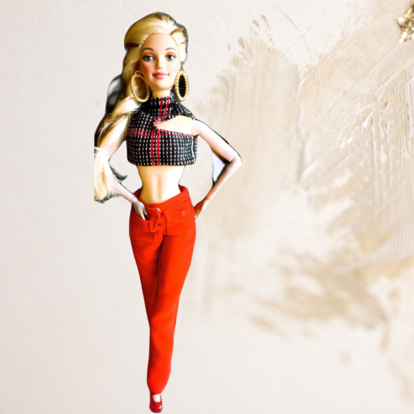 Doll wearing red pants from Funky Fashion Collection