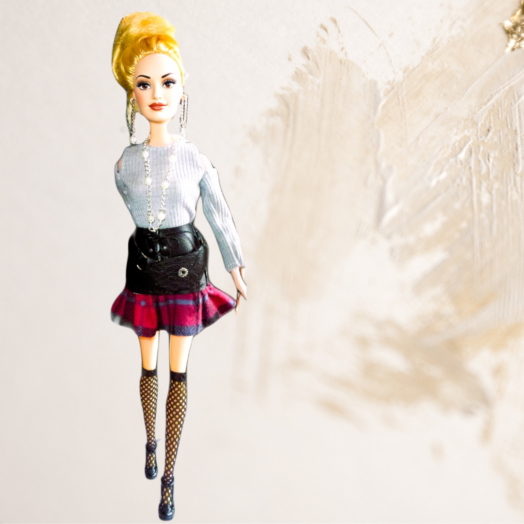 Doll wearing Tartan skirt from Tartan and Checks Collection