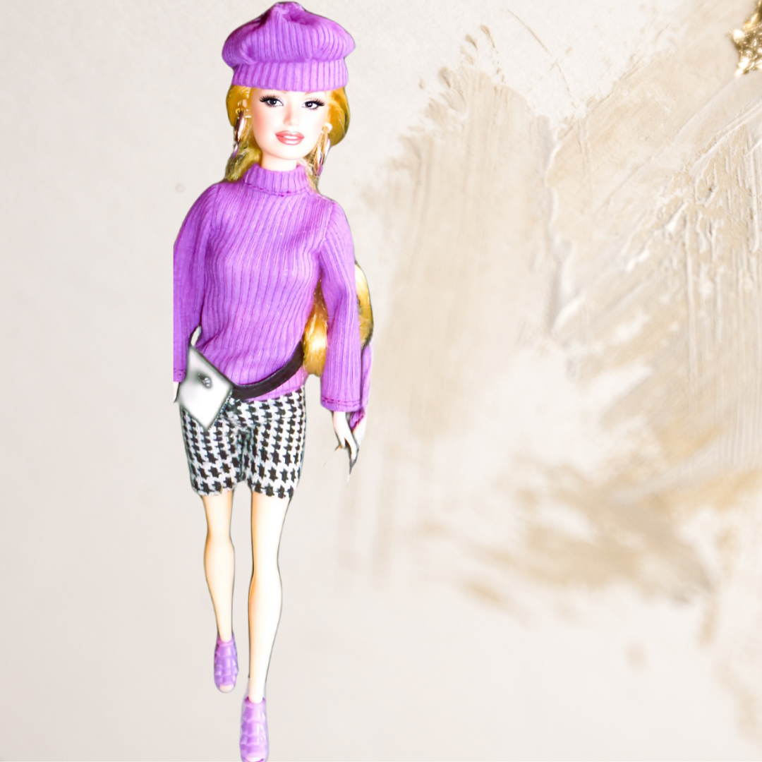 Doll wearing Purple top and Shorts from Timeless Sophisticated Collection