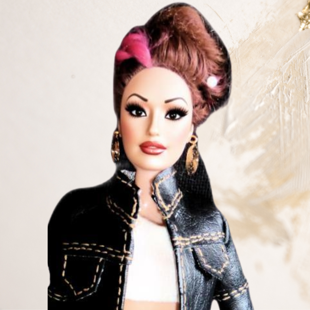 Doll wearing Black Leather Jacket from Trendy & Unique Collection
