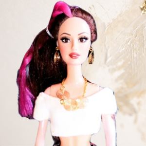 Doll wearing short sleeve white top from Trendy & Unique Collection