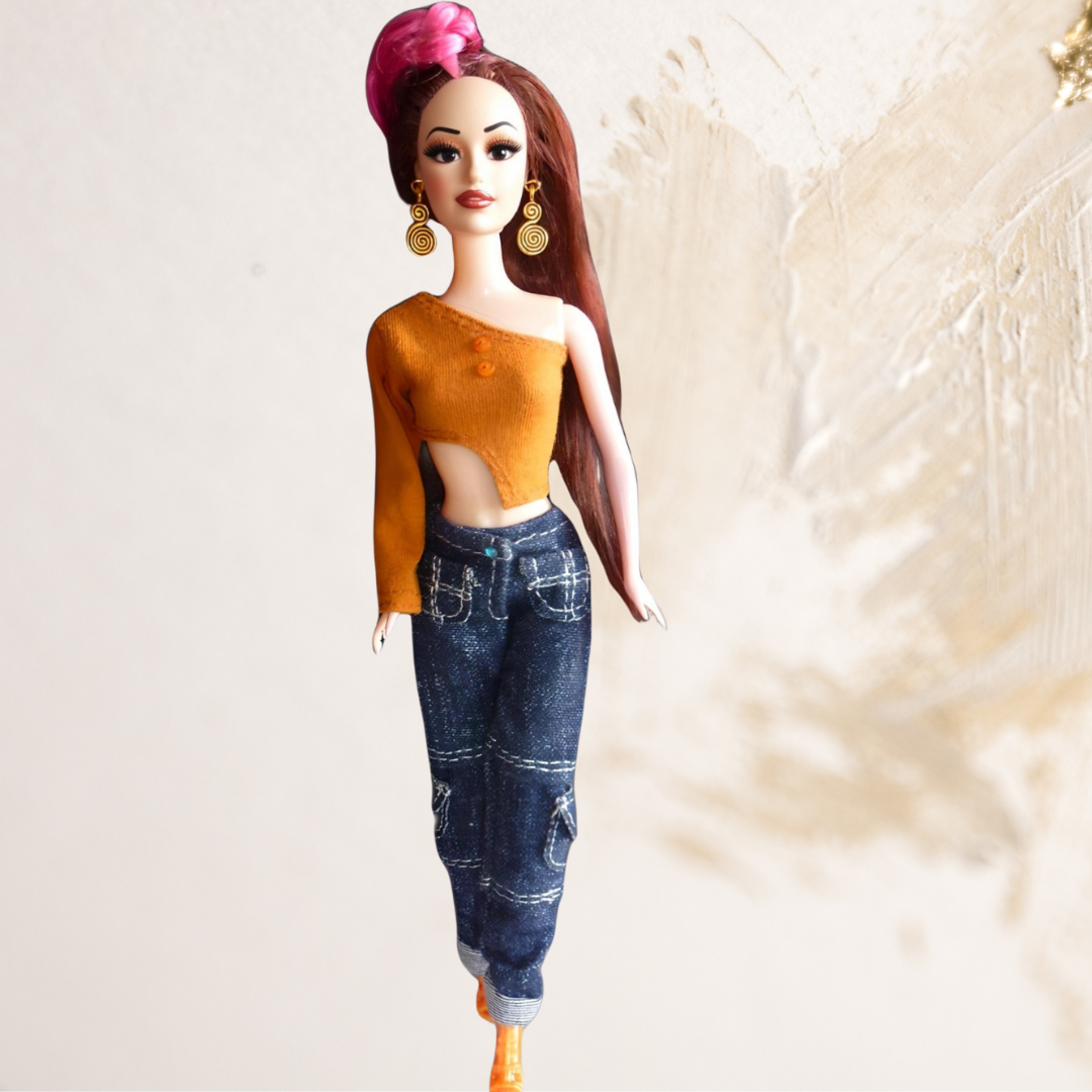 Doll wearing contemporary denim from Vibrant & Playful Collection