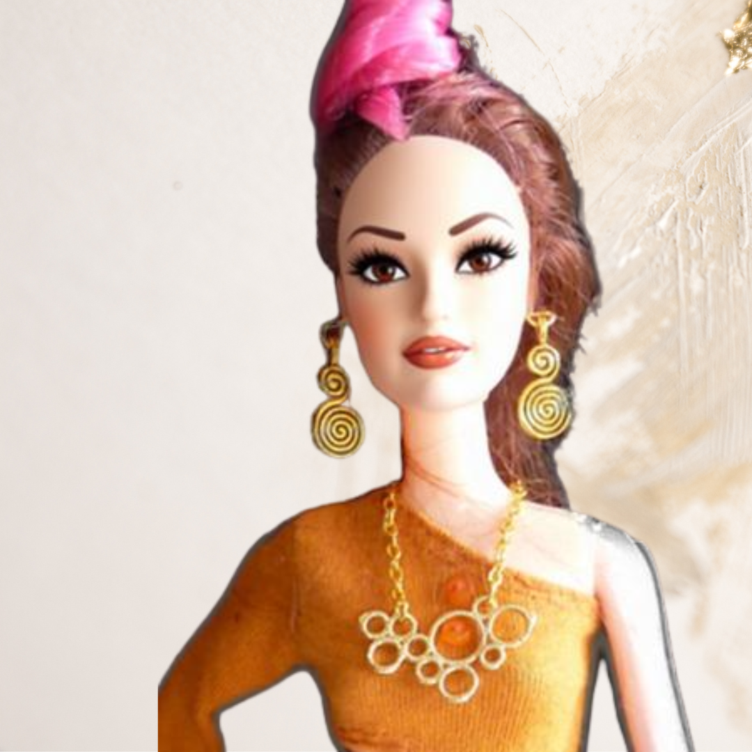 Doll wearing mustard top from Vibrant & Playful Collection